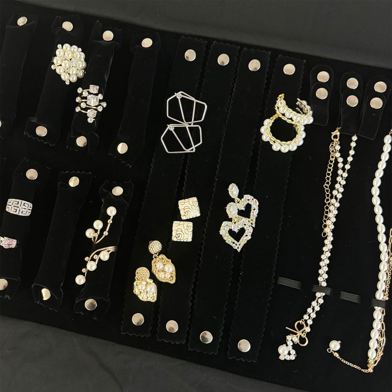 UnionPlus Velvet Jewelry Case Roll Bag for Necklace Bracelet Earrings Rings Multi-compartments, Great Jewelry Organizer for Travel, Black - Image 5